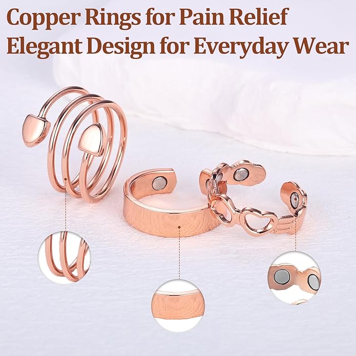 BioMag Copper Rings for Women, 99.99% Pure Copper Magnetic Rings Thumb Rings for Lymphatic Drainage, Adjustable Jewelry Gifts for Women