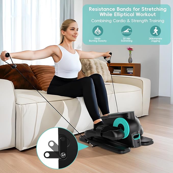 Under Desk Oval Machine, Morelax Oval Leg Exerciser for Elderly Assembly, Quiet Portable Electric Sit Pedal Exerciser with Resistance Band, Remote Control and 12 Adjustable Speeds