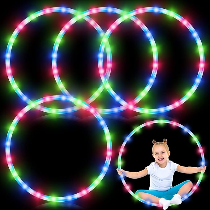 Jerify LED Hoop Light up LED Glowing Lights Fitness Exercise Hoops 10 Color Changing Exercise Glowing Hoop for Halloween Party Favors Dance Dark Fitness