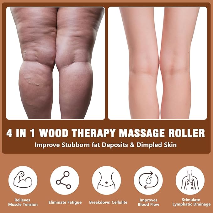 Wood Therapy Massage Tools, 4 in 1 Lymphatic Drainage Massager Body Sculpting Tools, Professional Maderoterapia Kit Cellulite Massager for Body Contouring,Relief Muscle