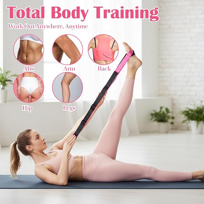 Stretch Straps with 12 Loops, Non Elastic Yoga Straps with Door Buckle for Leg Stretching, Yoga Stretching Band for Physical Therapy, Pilates, Yogas, Gymnastics Exercise, Hamstring and Flexibility