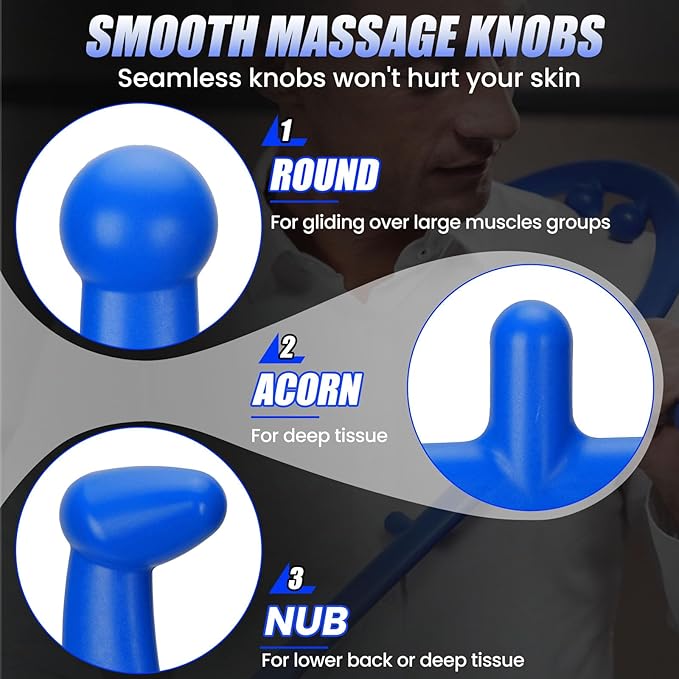 Trigger Point Massage Cane for Back, Neck & Shoulder Relief, Self Massage Tool for Deep Tissue & Muscle Knots, Ergonomic Therapy Cane to Reach Hard-to-Reach Back Spots, Lightweight Portable (Blue)