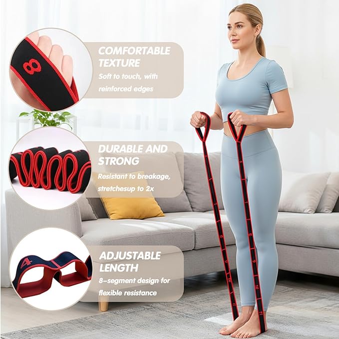 Fitness Resistance Band with Handles, Number Stretch Resistance Band, 8 Segment Pilates Stretching Band, Adjustable Bands for Stretching and Yoga, Pilates, Fitness