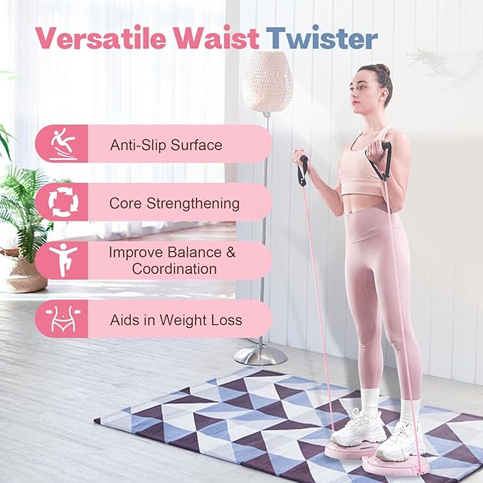 Ab Twister Board, Waist Twister Machine with Counter & Resistance Bands, Adjustable Foot Spacing Waist Twisting Disc for Slimming, Toning and Fitness, Core & Ab Workout Disc