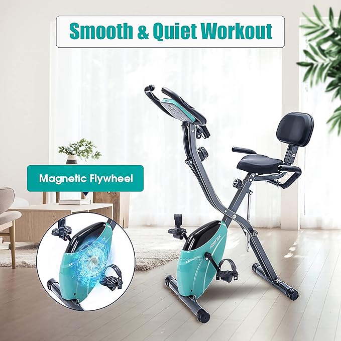 Merax Workout Bike For Home - 2 In 1 Recumbent Exercise Bike and Upright Indoor Cycling Bike Positions, 16 Level Magnetic Resistance Exercise Bike, Foldable Stationary Bike Machine, Fitness Bike