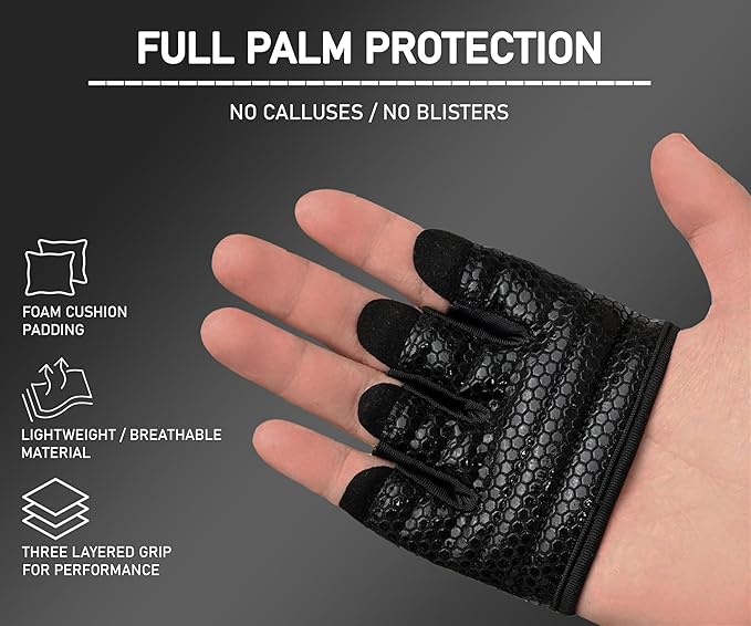 FITNESS FORCE Workout Gloves for Men & Women Partial Weight Lifting Non-Slip Gym Gloves, Lifting Grip for Calluses Guard Fingerless Exercise Gloves with Full Palm Protection