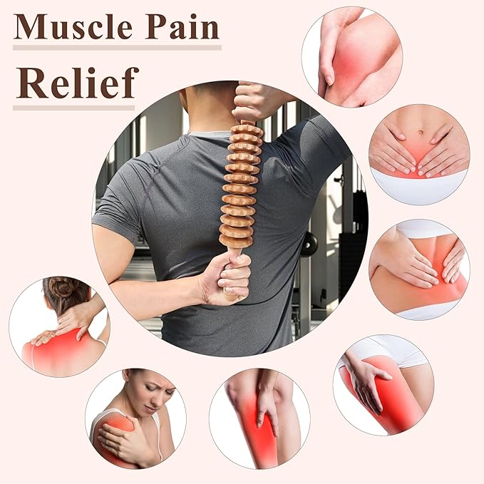 Wood Cellulite Massage Roller Wood Therapy Massage Tools Body Roller Fascia Blaster Lymphatic Drainage Massager for Legs Thighs Muscle Pain Relief(White 12-Wheel)
