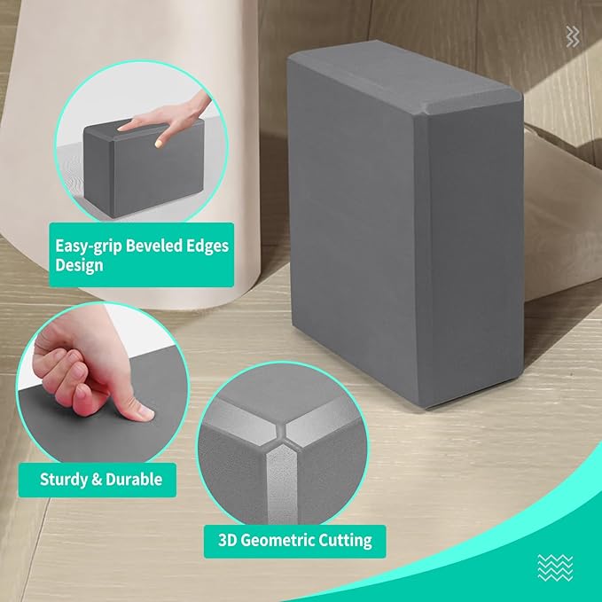 Yoga Blocks 2 Pack 9x6x3 Inches, Sturdy Foam Yoga Block, Premium EVA, Non Slip High Density for Pilates Meditation, Stretching and Toning