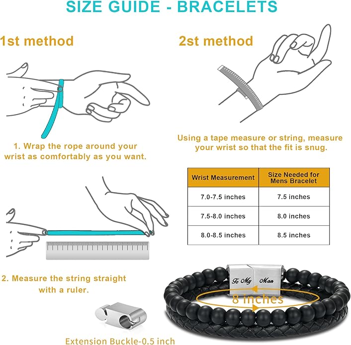 LUXEJEW Gifts for Men - Beaded Leather Bracelet 6mm Matte Agate Stone Bracelets for Men Dad Son Husband Boyfriend Grandpa Grandson Brother Uncle Nephew Adjustable Magnetic Clasp