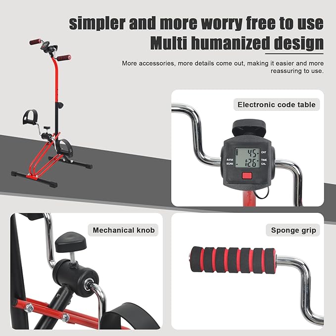 Pedal Exerciser Bike Rehabilitation Trainer for Seniors, Hand Arm Leg Knee Peddler, Adjustable Home Pedal Exercise Bike for Upper & Lower Limb, Total Body Fitness Equipment