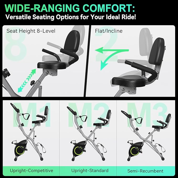 Foldable Exercise Bike Stationary Bikes for Home, 5 IN 1 Indoor Workout Bike, Cycling Bike with 16-Level Quiet Magnetic Resistance, 6.6 LBS Flywheel and 300LBS Capacity for Senior and Home Workout