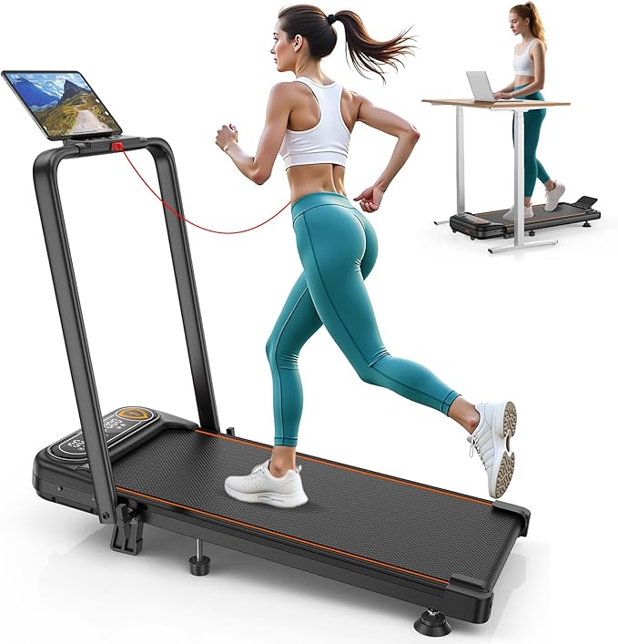 Folding Walking Pad with 15% Incline/RGB Light/Dual Screen Display, 3.5HP Treadmills for Home, Portable Walking Pad Treadmill with Handle Bar and 4 Adjustable Incline, 350lbs Capacity, Smart App