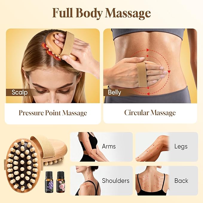 awrose 2 Packs Wood Therapy Massage Tools, Manual Meridian Massage Body Brush for Body Sculpting, Wooden Scalp Massager Tools for Cellulite Reduction, Muscle Pain Relief, Birthday Gifts for Women Men