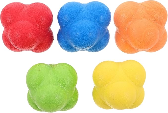 5pcs Hexagon Reaction Balls Set, High Bounce Rubber Agility Training Balls for Hand-Eye Coordination, Reflex Motor Response Speed Training and Seniors