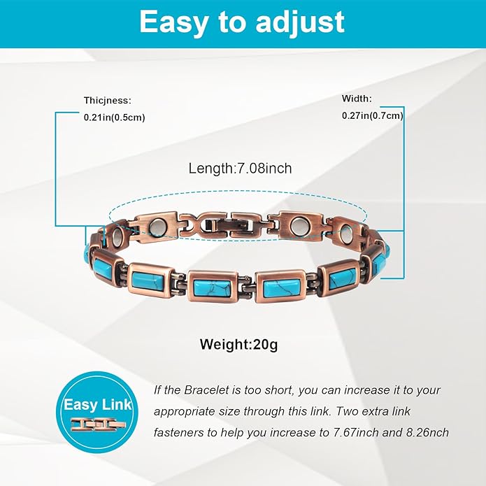 Copper Bracelets for Women, Pure Copper with Colored Turquoise Bracelet, 3500 Gauss Magnets, Fashion Jewelry（FUTI-1）