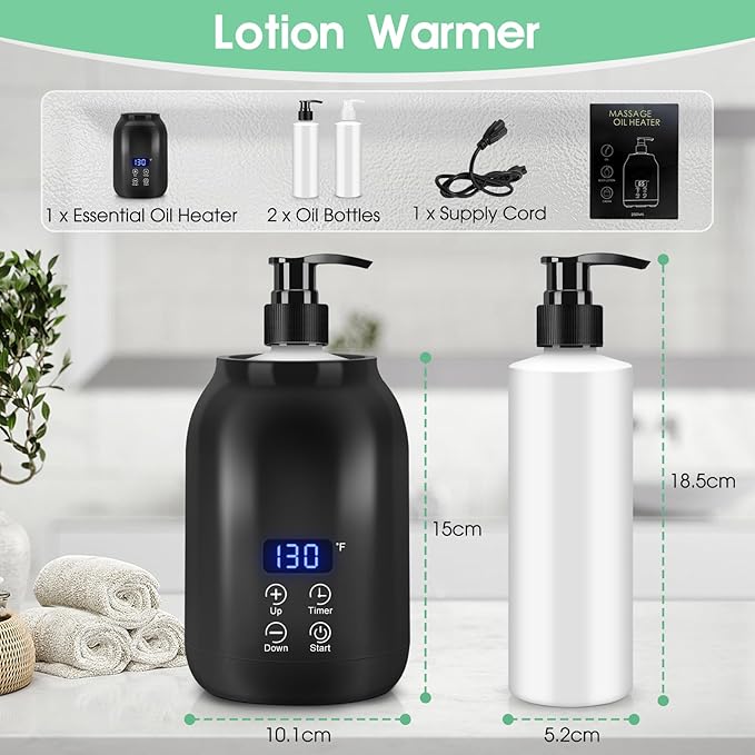 Gugxiom Massage Oil Warmer, LED Display Single Bottle Pro Massage Heater, Temperature Control Oil Heater for Massage with 2 Oil Bottle Dispenser, for Lotion Cream (US Plug)