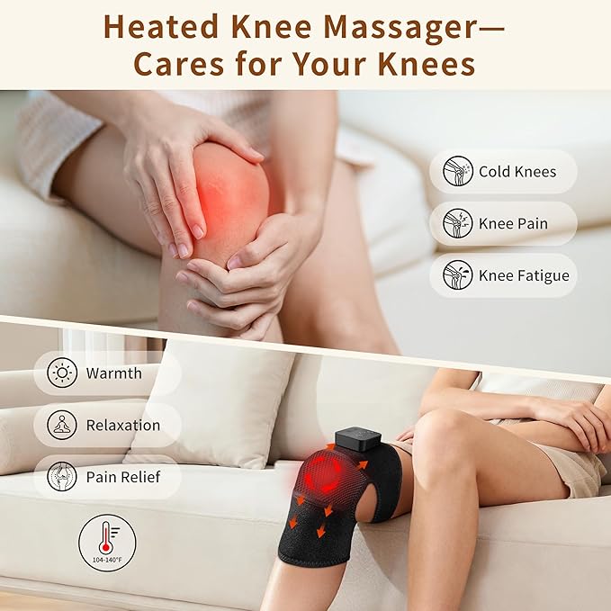 Nekteck Knee Massager with Heat - Cordless Heated Knee Brace with Vibration for Pain Relief, Rechargeable Knee Heating Pad with 5 Heat Levels and 3 Massage Mode (2 Packs)