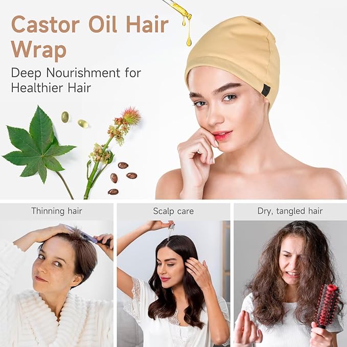 Castor Oil Pack Wrap Overnight Hair Wrap for Sleep Reusable Hair Cap Cover for Treatment of Thinning, Balding, Dry, and Damaged Hair (Oil Not Included)