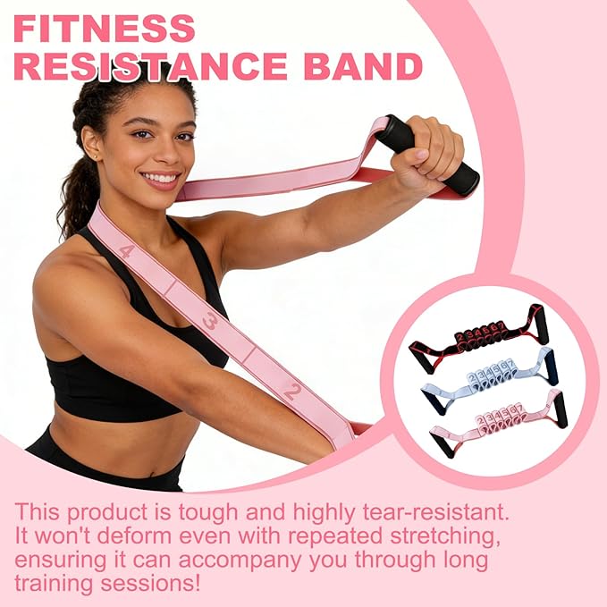 3 Pack Fitness Resistance Bands with Handles, Numbered Resistance Band, 8-Section Elastic Training Bands for Yoga, Stretching, Pilates, Fitness