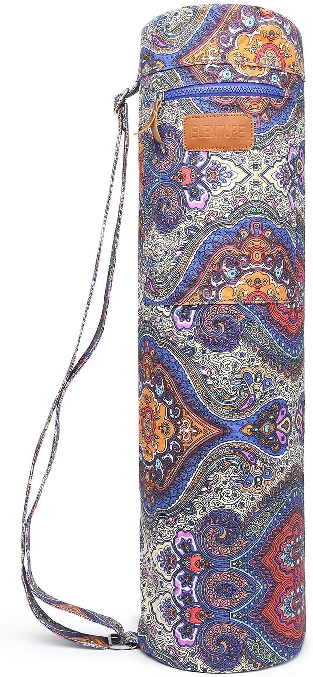 Canvas Yoga Mat Bag with Adjustable Strap & Pockets, Full-Zip Travel Gym Tote for Women & Men, Fits 1/4" & 1/3" Thick Mats, Lightweight Carrier for Yoga, Studio, Workout, Outdoor Use