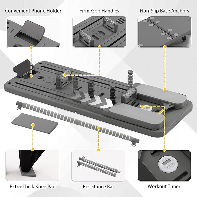 COSIEST Pilates Board for Home Use, Foldable Pilates Reformer Set with Resistance Bands, All-in-One Professional Workout Fitness Equipment for Core, Abs, Glutes, Legs, Butt, Arms Toning