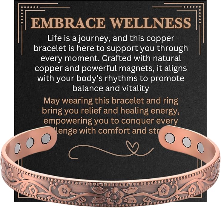 Copper Bracelet for Men and Women, Strength Mens Magnetic Copper Bracelets with 3,800 Gauss Magnets, 99.99% Pure Solid Copper, Handmade Copper Jewelry Gift
