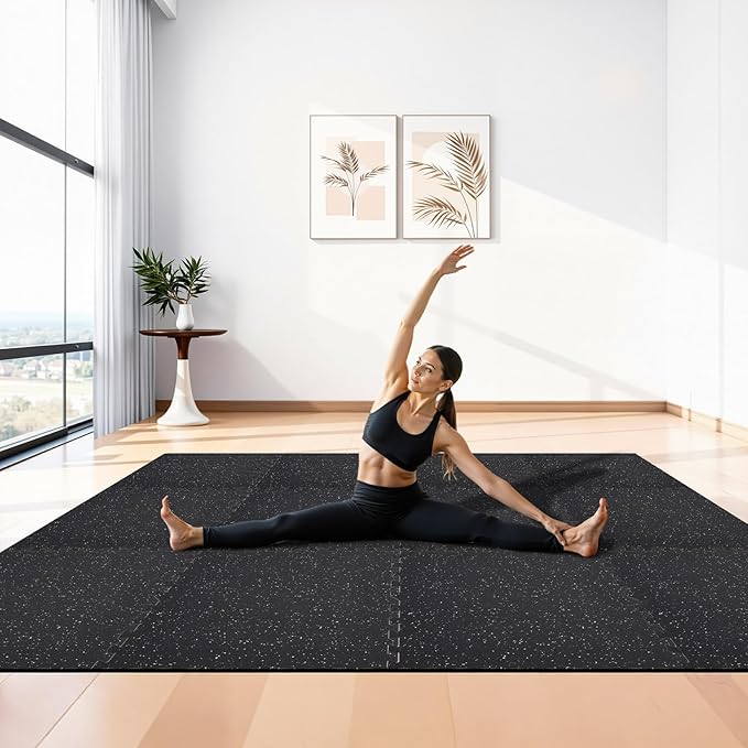 VEVOR 0.4Inch 48sq.ft 12 Tiles Gym Flooring for Home Gym, Rubber Top with High Density EVA Foam, 24 x 24In Gym Floor Exercise Equipment Mats, Interlocking Gym Mats, Puzzle Workout Mats, Black & White
