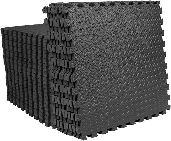 Mat Block APM36001BK Torin Interlocking Foam Exercise Floor Mats: 144 SQ FT, 1/2 inch, 36 Tiles, EVA Gym Mat Flooring, Exercise Equipment Mat for Home Gym Equipment, Black
