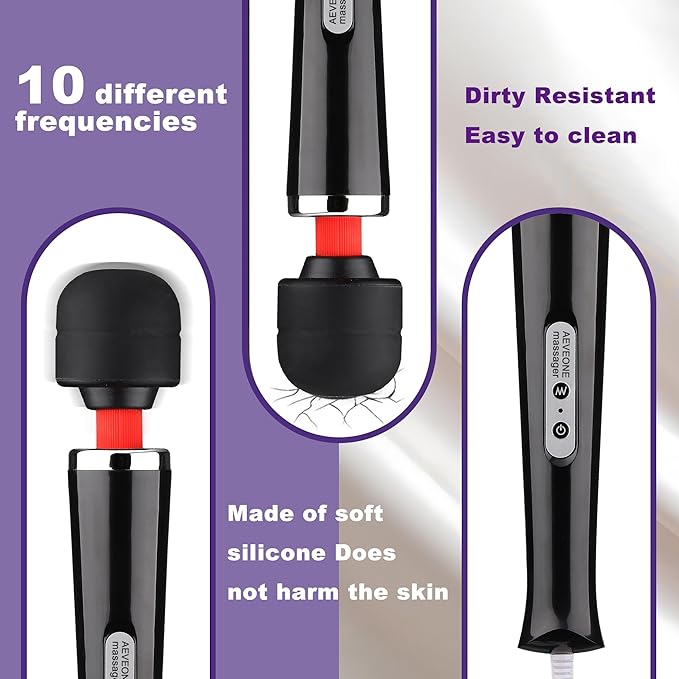 Wired Powerful Handheld Wand Massager, Strong Personal Vibration Massage for Sports Recovery, Back Muscle Aches, Whole Body Pain (Black)