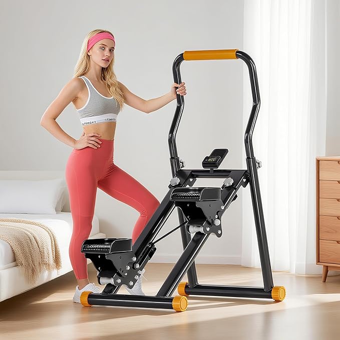 DlandHome Stair Stepper for Home Gym, Foldable Vertical Climber Machine with LCD Monitor, Stair Master with Adjustable Handlebar & Oversized Pedal, Stair Climber for Full-Body Workout