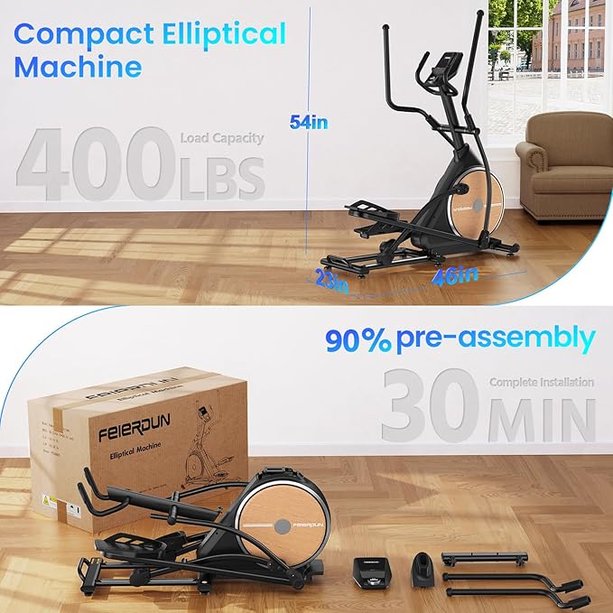 FEIERDUN Elliptical Machine, Cross Trainer for Home Use with Hyper-Quiet Electromagnetic Front Driving System, 32 Resistance Levels, 20IN Stride, 400LBS Weight Capacity