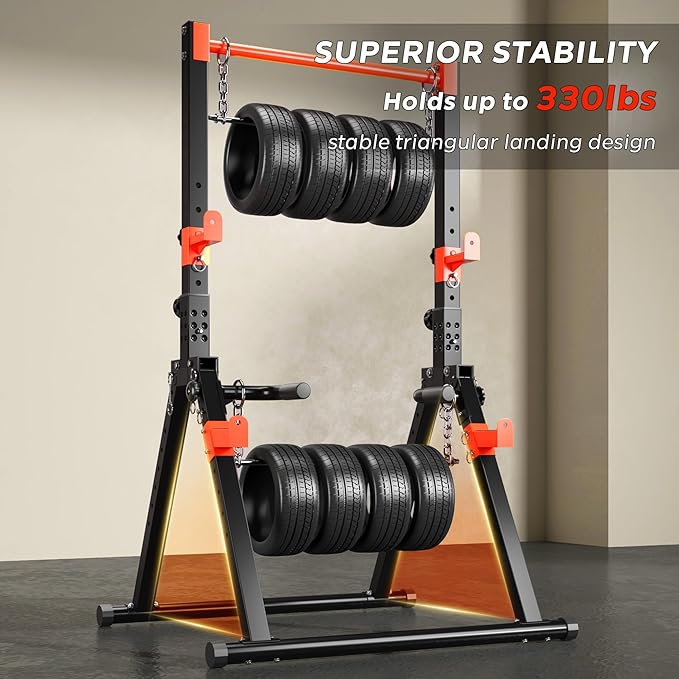 SogesHome Power Tower Dip Station Pull Up Bar for Home Gym, Adjustable & Foldable Multifunction Fitness Workout Station with Triangular Stability Design for Strength Training