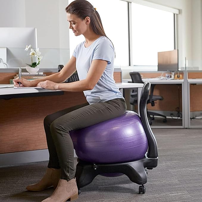 Yoga Ball Office Chair, Home Fitness Yoga Ball Chair, Ergonomic Pilates Balls Desk Chairs with Back and Wheels, Portable Exercise Balls Chairs wiht Anti-Slip Stripes, for Gym, Home(Gray)