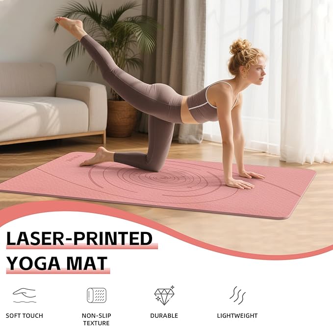 Large Yoga Mat Thick, 76"x32"x0.31"Wide POE Exercise Mat with Non-Slip Surface & Carry Strap, Anti-Tear Workout Mat for Yoga, Pilates, Fitness