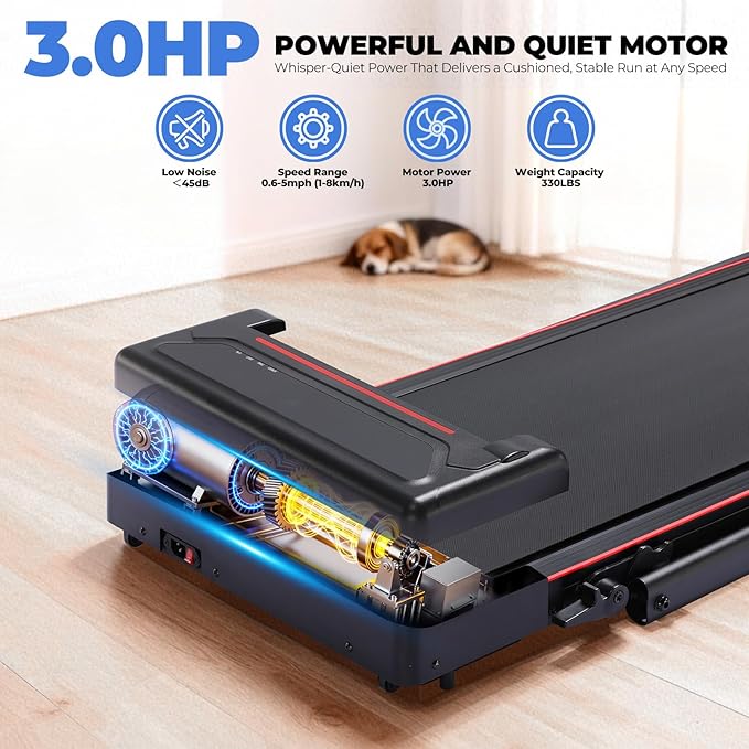 GORISE Walking Pad Treadmill with Adjustable Height Handle Bar and Incline, 3HP Quiet Foldable Under Desk Treadmill, Portable Treadmills for Home 350LBS with Remote Control LED Display