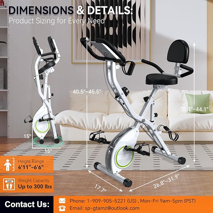 Foldable Exercise Bike Stationary Bikes for Home, 5 IN 1 Indoor Workout Bike, Cycling Bike with 16-Level Quiet Magnetic Resistance, 6.6 LBS Flywheel and 300LBS Capacity for Senior and Home Workout