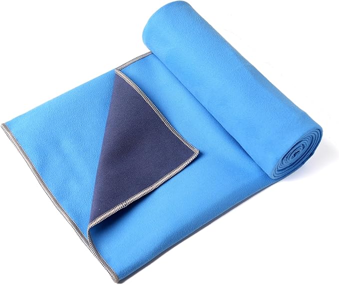 Eunzel Hot Yoga Towel, Reversible Two-Tone Non-Slip Yoga Mat Towel, Sweat Absorbent for Hot Yoga, Pilates and Workout, 72" x 26.5", Navy& Blue