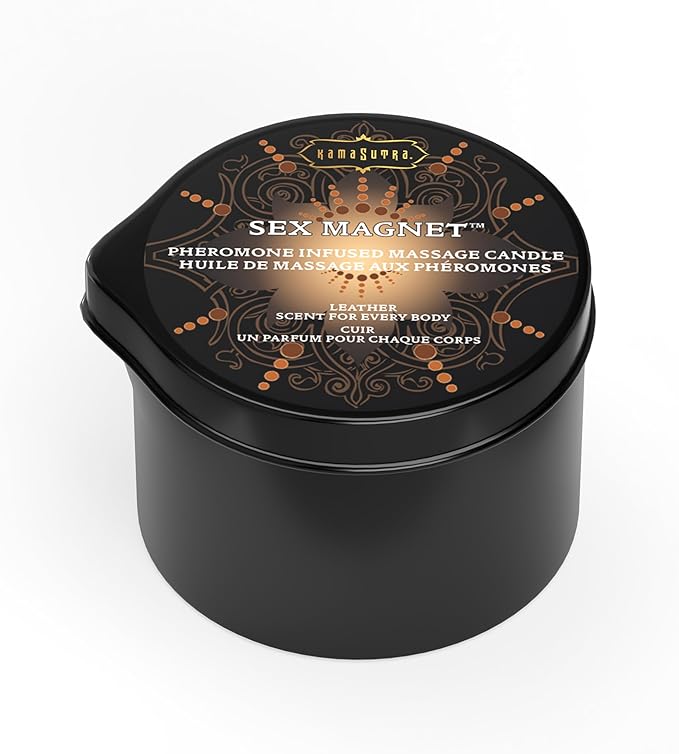 Kama Sutra Leather Pheromone Massage Bundle 2oz Massage Oil and Candle
