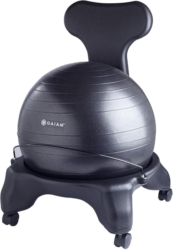 Gaiam 610-6002RTL Balance Ball Chair - Classic Yoga Ball Chair with 52cm Stability Ball, Pump & Exercise Guide for Home or Office, Black