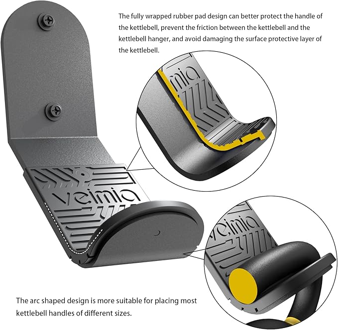 veimia Kettle Bell Wall Rack, Wall Mounted Kettle Bell Storage Hanger, Gym Storage Mount for many Size Kettlebell, Kettlebell Rack with rubber mat is choice for home or commercial gyms