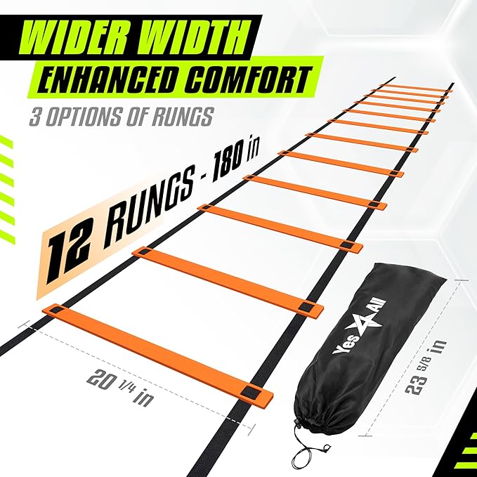Yes4All Agility Ladder – Adjustable Speed & Agility Training Equipment for All Ages – Durable, Portable, Multiple Combo Sets Available