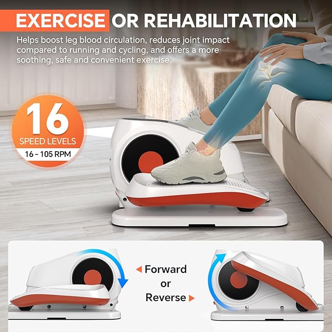 Under Desk Elliptical Machine, Electric Exerciser Pro with 16 Adjustable Speed, Quiet and Fully Assembled with Remote Control & Non-Slip Foot Straps Grey