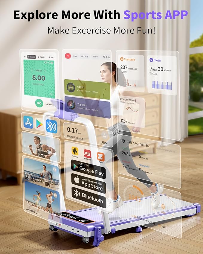 Folding Walking Pad with 15% Incline/RGB Light/Dual Screen Display, 3.5HP Treadmills for Home, Portable Walking Pad Treadmill with Handle Bar and 4 Adjustable Incline, 350lbs Capacity, Smart App