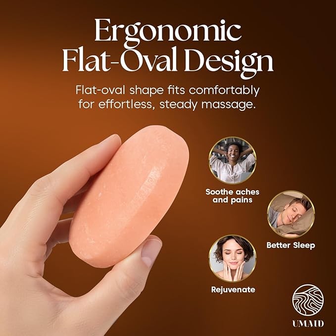 UMAID Himalayan Salt Massage Stones 6-Pack with Cotton Mesh Bag Hand-Carved Pink Crystal Spa Stones for Relaxation, Self-Care & Holiday Gifting