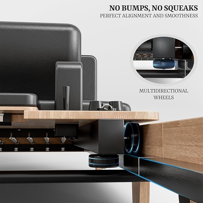 Pilates Reformer 92" Wooden Foldable Reformer Pilates Machine with Springs Pilates Equipment with Jump Board Box 6 Springs for Home Workouts Gym for All Level Users Up to 500 LBS