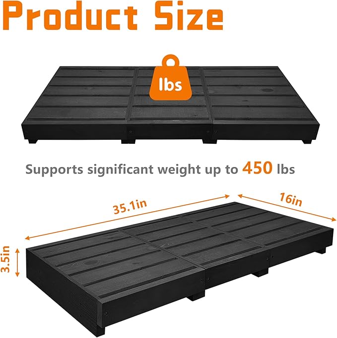 Outdoor Steps 3.5'' Height, Wooden Step Platform 35” Length, Step Stool with Non Slip Pads, Wooden Platform, Step for Outside, Wooden Platform for Bathroom, Kitchen, Bed (Black)