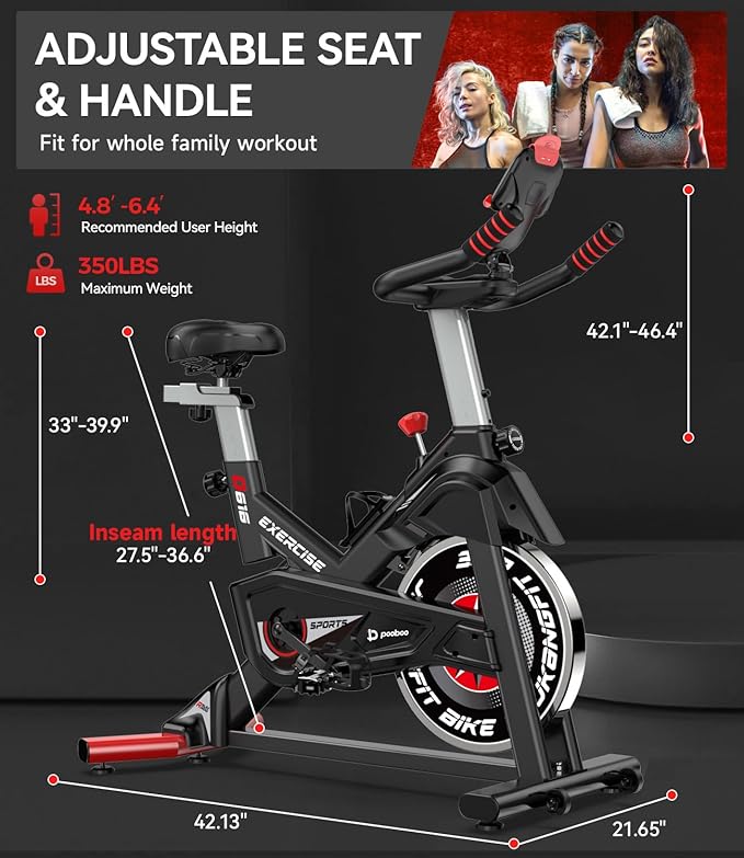 pooboo Exercise Bike, Adjustable Magnetic/Brake Pad Resistance Silent Belt Drive, Indoor Cycling Bike for Home Cardio, Fitness Stationary Bike with 350lbs/300lbs Weight Capacity &Upgraded Version Seat Solid Build 1