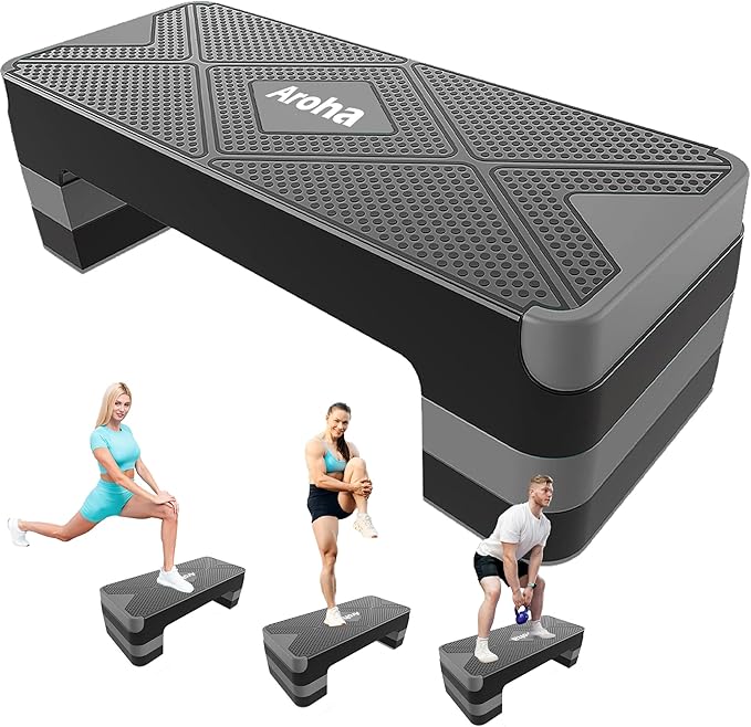 Adjustable Aerobic Exercise Step- Workout Step Platform, 26.5" Step Deck with 4", 6", 8" Height Risers, Women's Home Gym Fitness