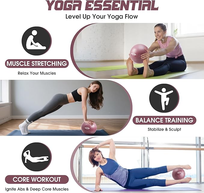 ROSAPOAR Small Exercise Ball - 9 Inch Mini Pilates Ball, Anti-Burst Yoga Ball for Stretching & Core Strength Workout, Physical Therapy & Yoga at Home Gym & Office