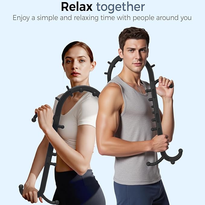 Back and Neck Massager for Pain Relief Deep Tissue, Upgraded Full Body Trigger Point Cane Massage Tools, Therapy Massage Stick Pressure Point Hook, Muscle Knot Remover Tool (Black)